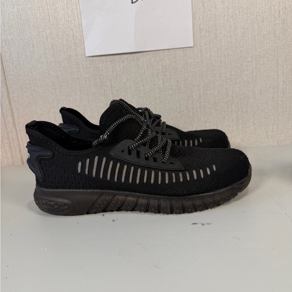 JIANKUN Lace Up Safety Shoes Steel Toe Sneakers Black US Size Men 9.5